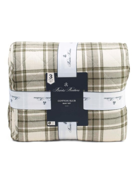 Brooks Brothers Other - BROOKS BROTHERS Olive and Cream Cotton Plaid Quilt Set